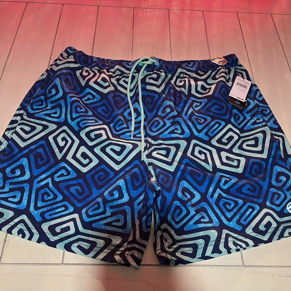 Men's Blue Geometric Swim Trunks